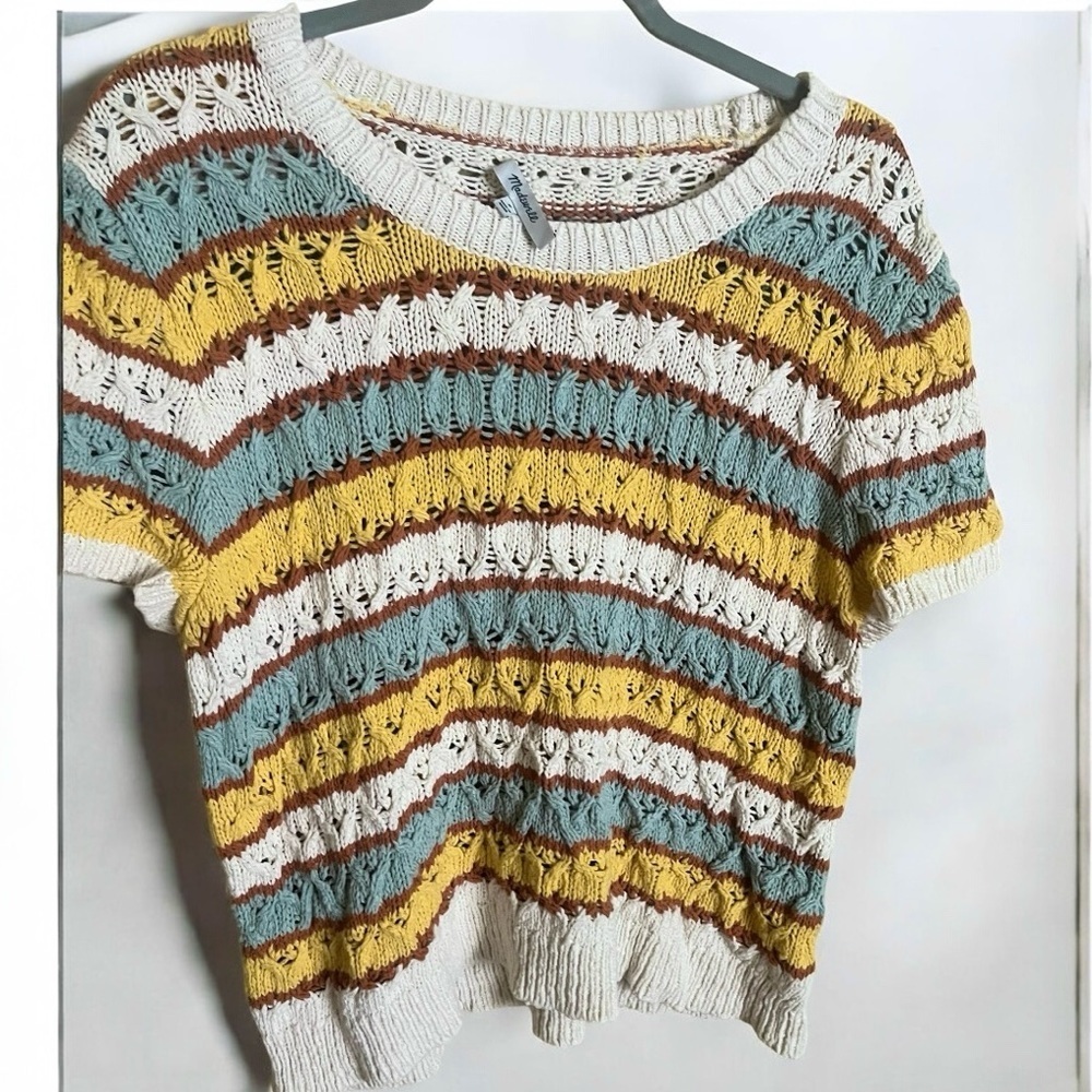 Madewell Carrington Oversized Crochet Boho Knit Tee in Stripe Size Medium